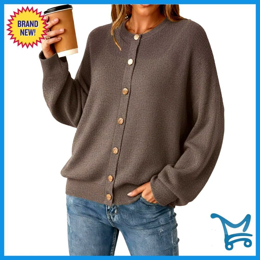 Oversized Wool Blend Cardigan Sweater Button Down Chic Classic Casual Wear